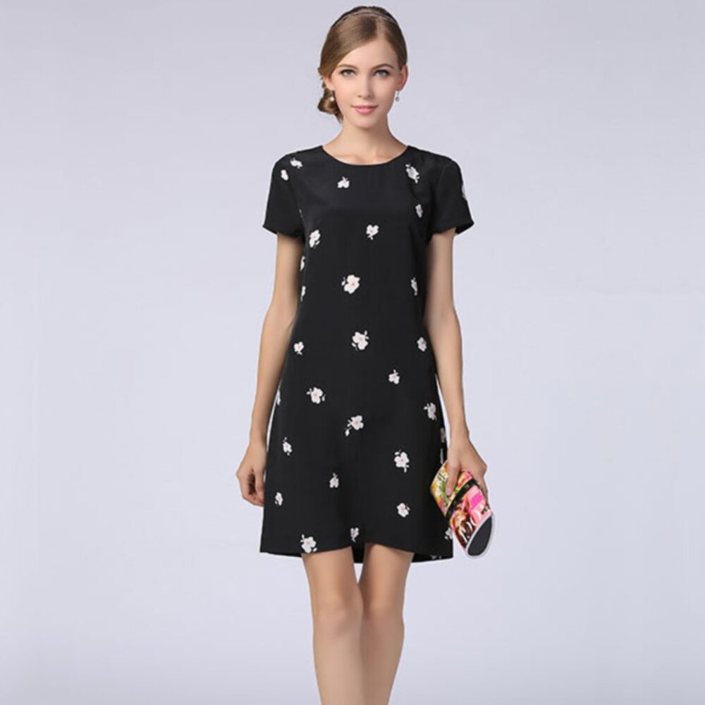 Straight A-line summer chiffon dress with plus-size print women's dress